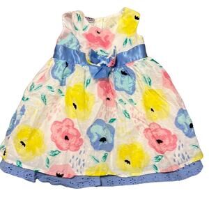 Blueberi Boulevard Baby Girls Floral Dress Chenille Dots Eyelet Hem 12 Months